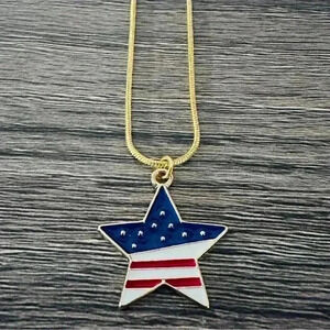 18” Patriotic Star Necklace with Gold Plated 1.2mm Snake Chain